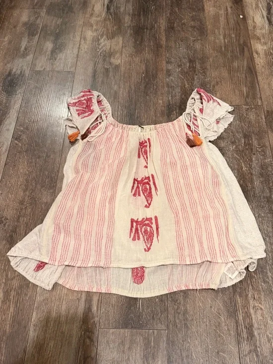 Free People Cream Tank with Pink Embroidered Detail - Picture 1 of 4